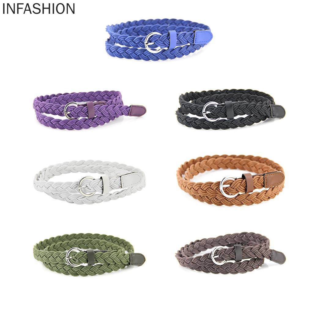 Thắt lưng da PU dạng bện màu kẹo độc đáo cho nữ