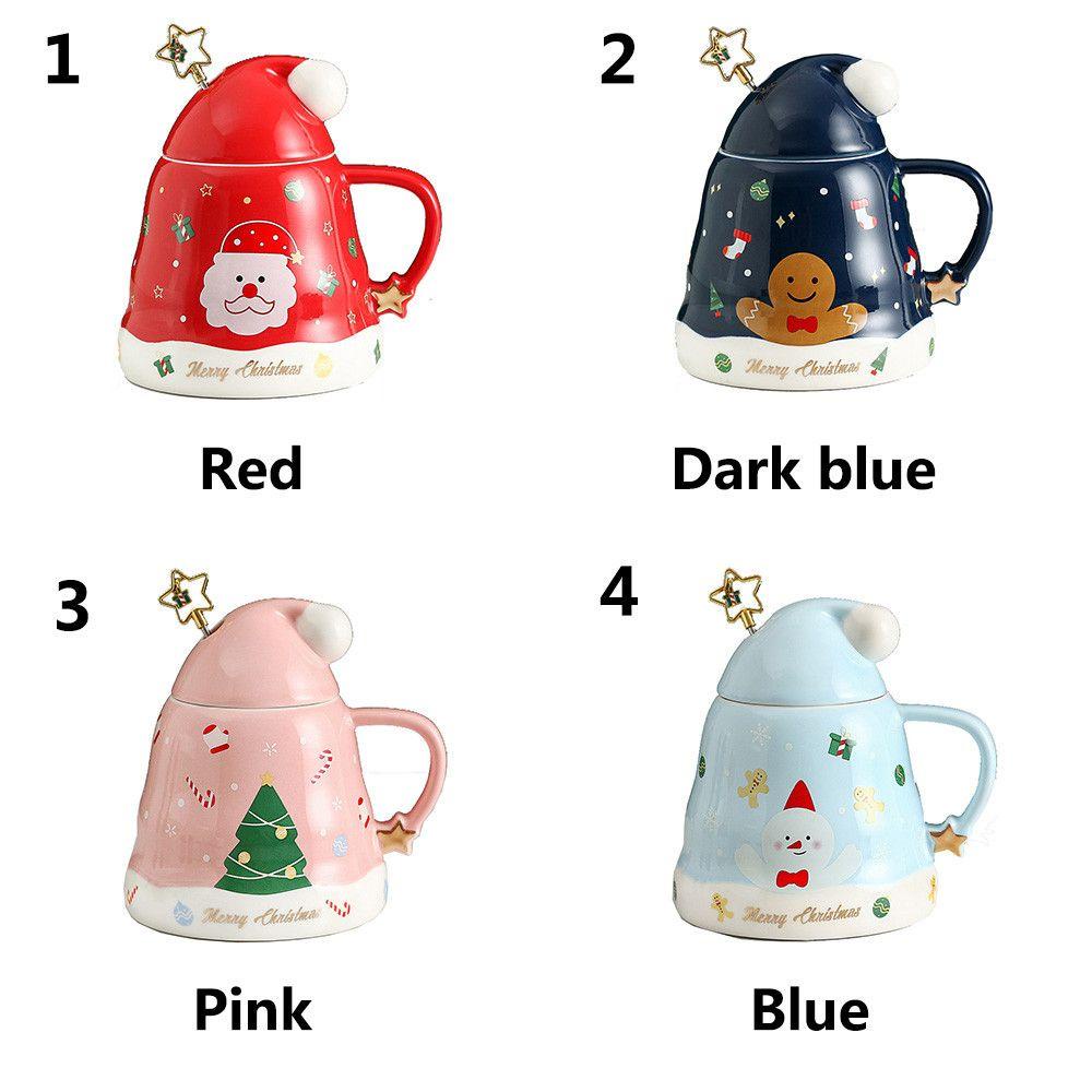 Cốc Sứ Uống Trà Cà Phê Có Nắp Đậy In Hình Ông Già Noel