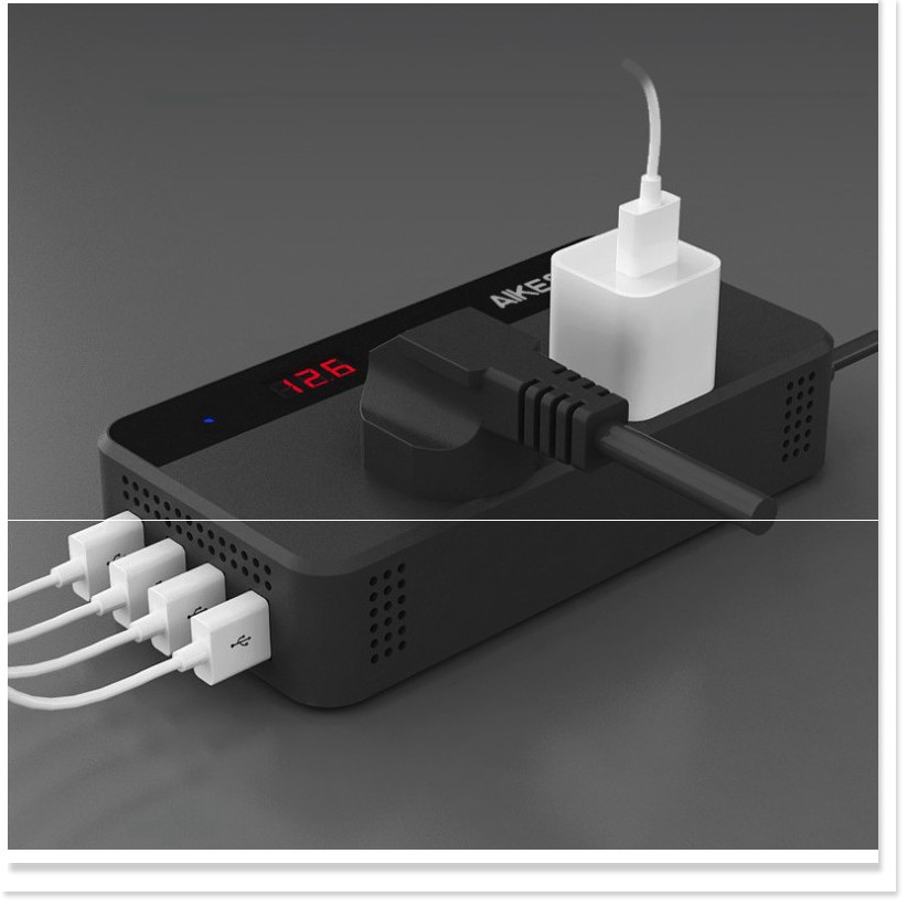 🔝 Bộ chuyển đổi nguồn điện ô tô 12v/24v ra điện 220v 200w cao cấp AIKESI (4 cổng USB, 2 ổ điện)