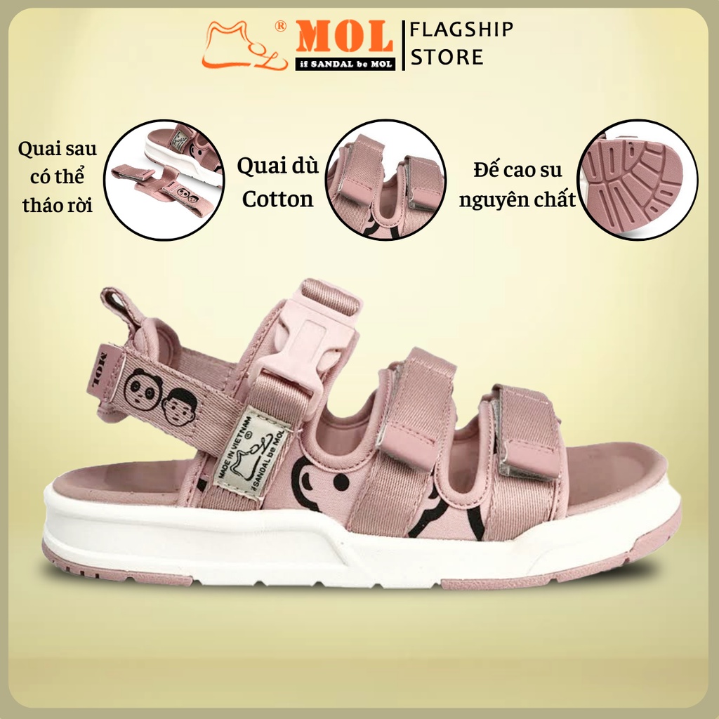 Giày Sandal MOL Nữ 3 Quai Ngang Quai Hậu Tháo Rời Êm Bền Phù Hợp Đi Học Đi Làm Đi Du Lịch Màu Hồng Mã MS1801