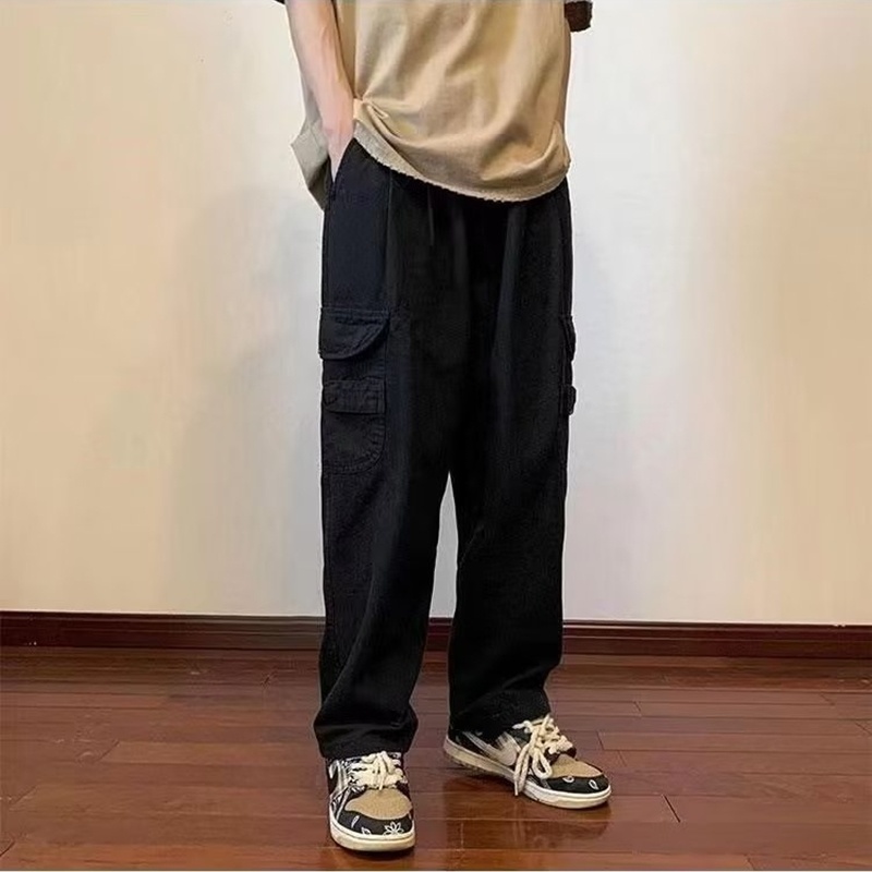 Quần Dài Ống Rộng Màu Trơn Đơn Giản Phong Cách Đường Phố Nhật Bản Mới Cho Nam