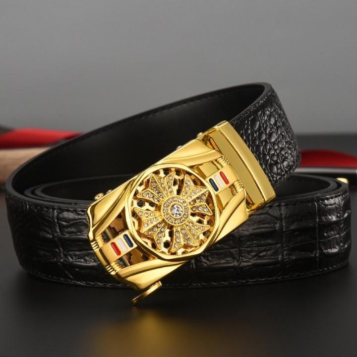 Thắt lưng nam da cao cấp - Tặng kèm 1 mặt - Thiết kế đính đá mặt xoay 360, khóa tự động