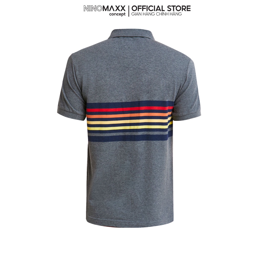 NINOMAXX Standard Polo - Áo polo nam cổ bẻ ngắn tay trắng có sọc kẻ ngang mã 1902058