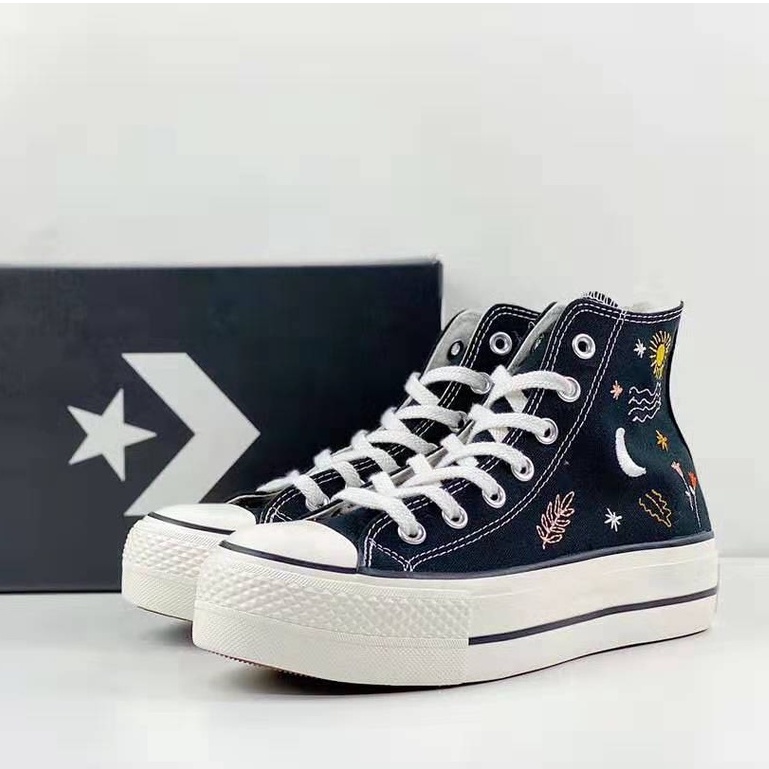 Giày Thể Thao CONVERSE Vải canvas Cổ Cao Đế Dày Thêu Họa Tiết Trăng Sao Thời Trang Cho Nam Và Nữ-231