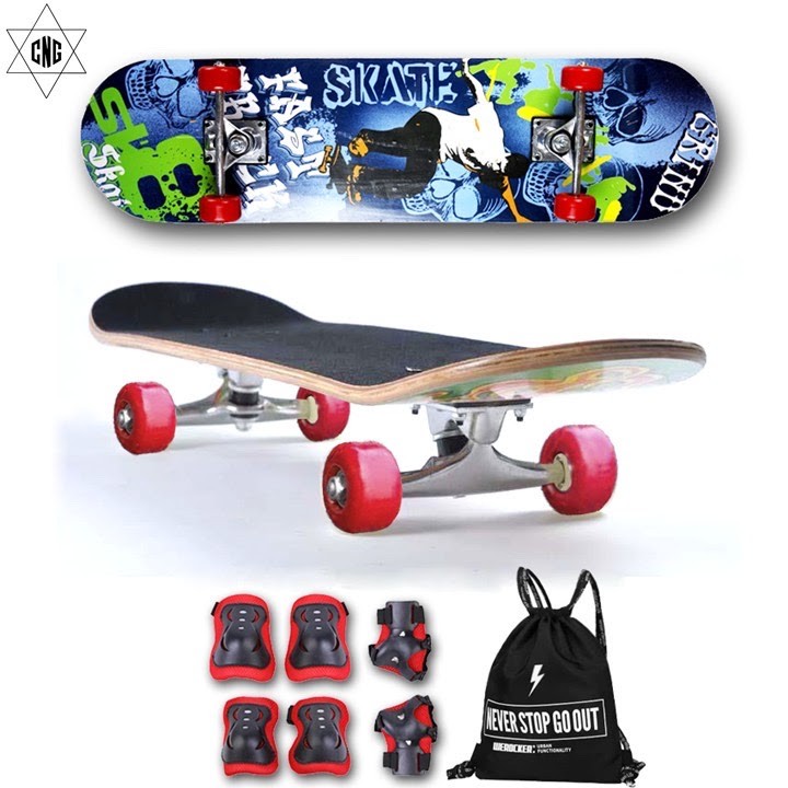 Bộ ván trượt mặt nhám + Bộ bảo hộ + Balo túi rút
