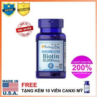 Viên uống đẹp da, tóc, móng Puritan's Pride Ultra Mega Biotin 10.000mcg 50 viên