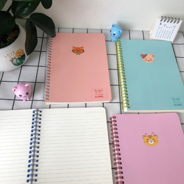 Vở Klong A5 Caro 120 trang bìa nhựa lò xo kép bìa màu Pastel - tập sổ Klong