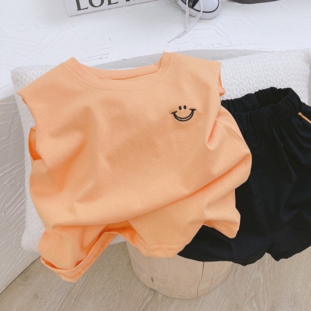 Đồ bộ bé trai, bộ sát nách Thêu Miệng Cười phối quần chạy viền cho bé từ 8-28kg - SUMO KIDS