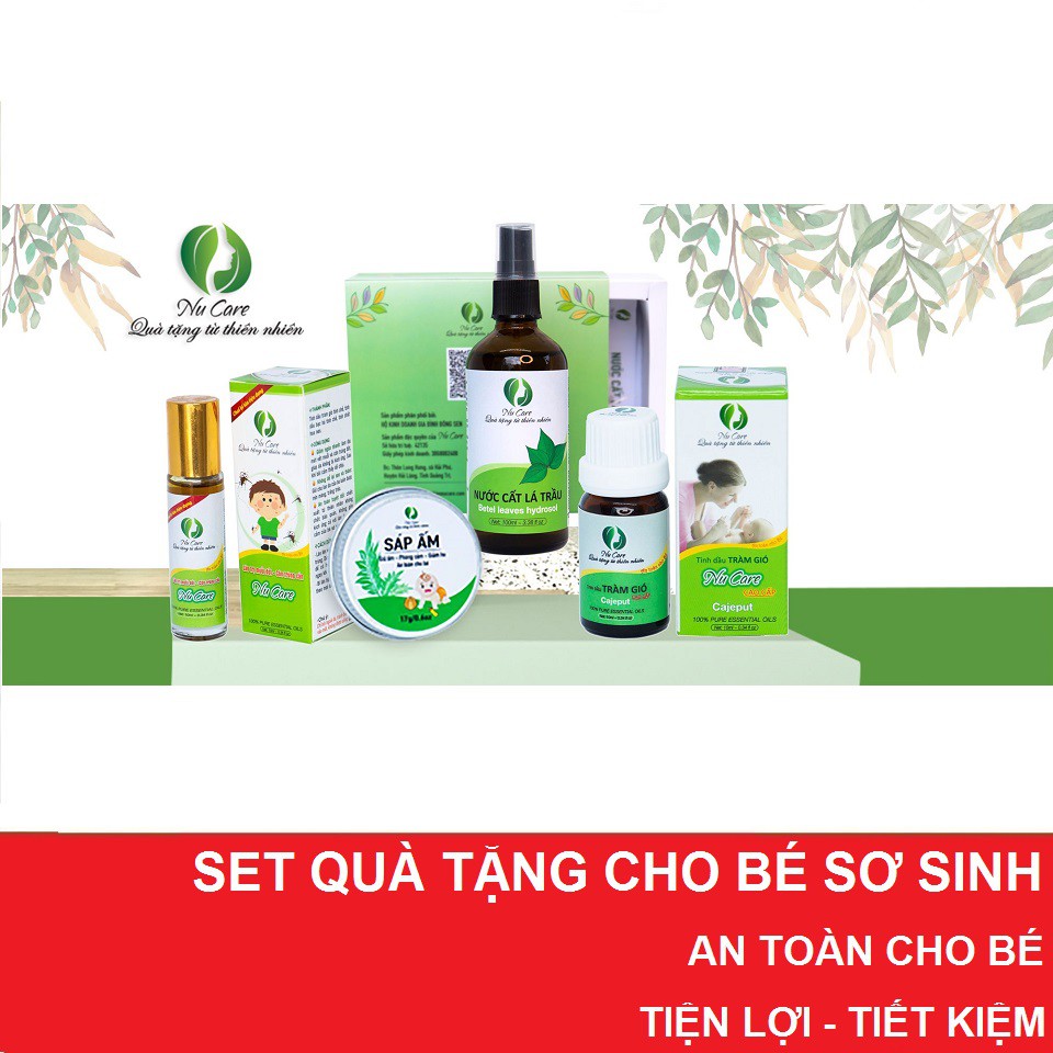 [SET CHO BÉ] Tinh dầu tràm gió cao cấp 10ml, Sáp giữ ấm 17gram, Lăn trị muỗi côn trùng cắn 10ml, Nước cất lá trầu 100ml