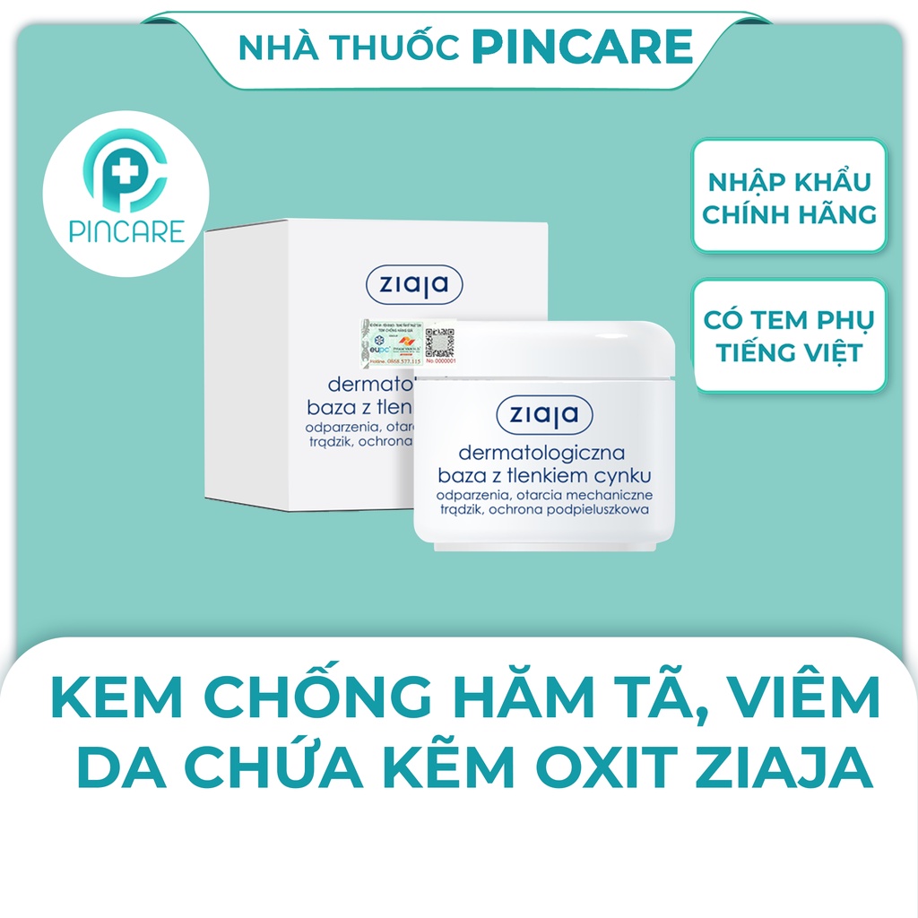 Kem kẽm oxit Ziaja 13% - Ziaja Dermatological Base with Zinc Oxide 80g - Hàng chính hãng - Nhà Thuốc PinCare