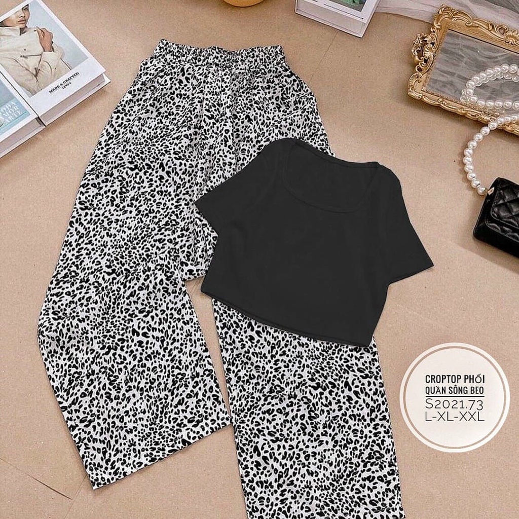 Thời Trang Nữ BigSize (55kg-90kg) SET ÁO CROPTOP & QUẦN SUÔNG BEO. BigSize L-XL-XXL. Mã s2021.73