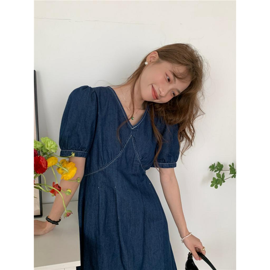 Đầm Denim Dáng Ôm Cổ Chữ V Thắt Eo Thời Trang Dành Cho Nữ 51273