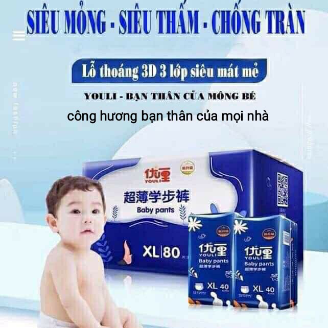 Bỉm YOULI Quần , Dán S112, M88, L84, XL80, XXL72, XXXL68 Date Mới , Mua Tối Đa 2 Thùng