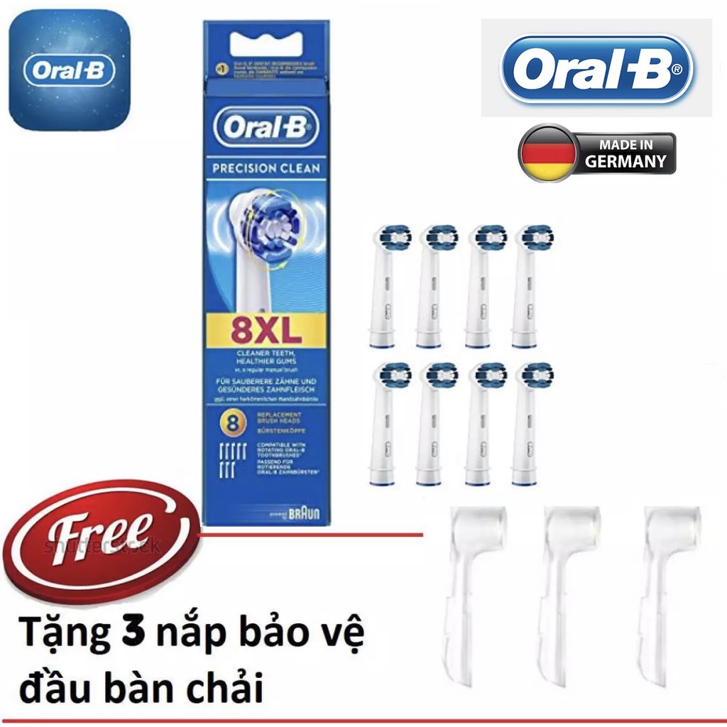 Đầu bàn chải oralb - Combo 8 đầu chải Oralb precision clean chải sạch hàng ngày (Made In Germany) + 1 nắp bảo vệ đầu