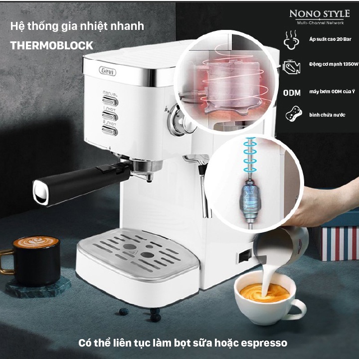 Máy pha cà phê GEVI pha các loại Cafe, Espresso có thể tháo rời công suất 1500W dễ dàng tháo rời
