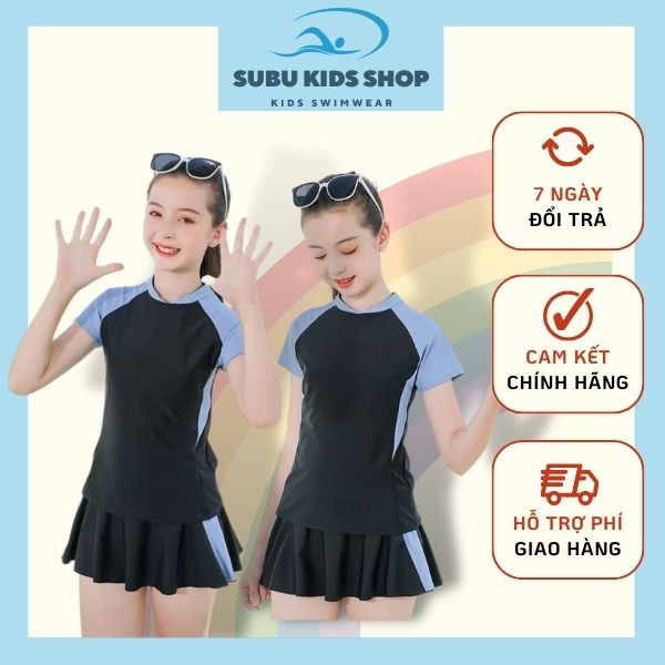 Đồ bơi cho bé gái lớn kín đáo size đại chân váy quần đùi trong từ 25-60kg