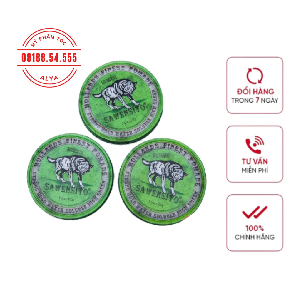 Sáp, Wax vuốt tóc SAWENSITO SÓI XANH GREEN 100gr tạo kiểu giữ nếp cho tóc. HÀNG CHÍNH HÃNG