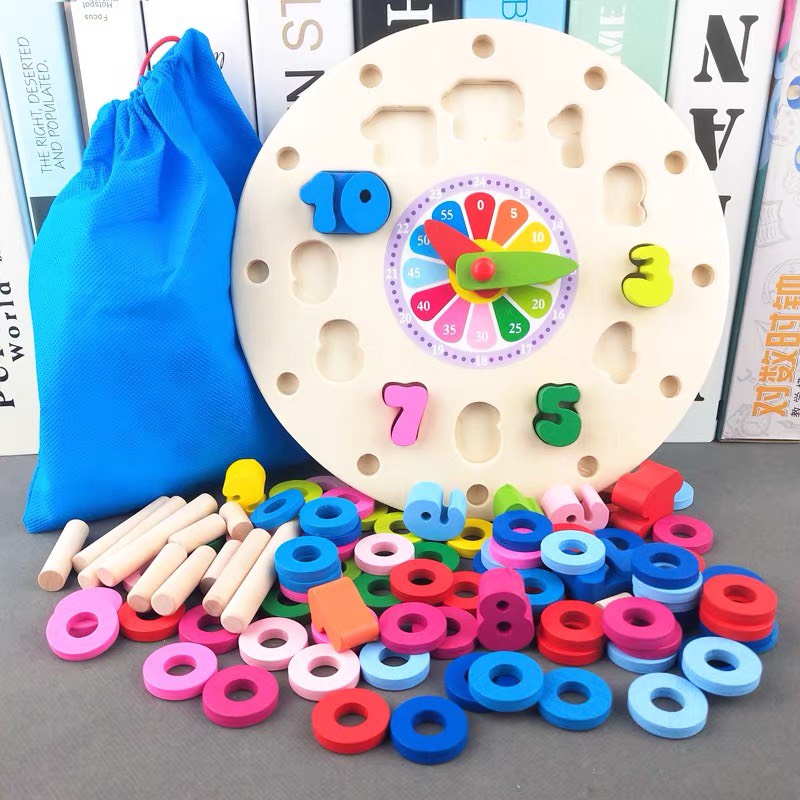 Đồ Chơi Giáo Dục Sớm Bằng Gỗ,Đồng Hồ Thông Minh Giúp Bé Học Xem Giờ,Học Đếm Và Màu Sắc,Đồ Chơi Trẻ Em