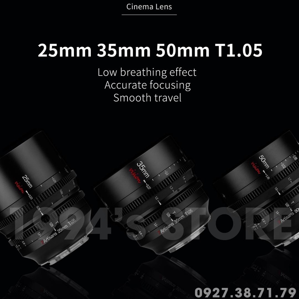 Bộ 3 lens Vision Cine Lenses 7Artisans 25mm T1.05, 35mm T1.05, 50mm T1.05 cho Fujfilm Sony, Leica L, M4/3 và Canon EOS R