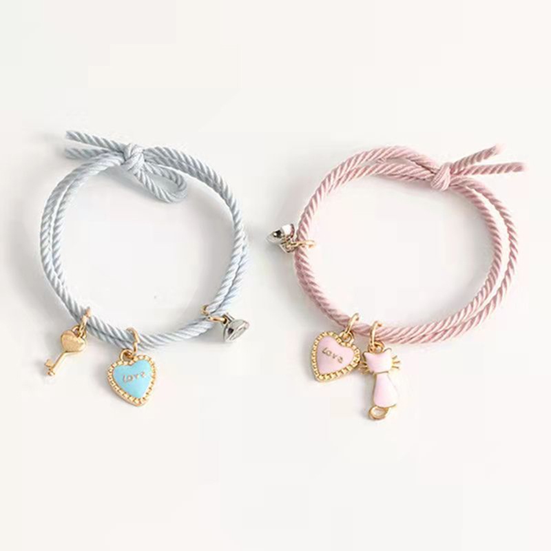 Set 2 Vòng Tay Dây Bện Từ Tính Phối Mặt Dây Thời Trang Cho Cặp Đôi