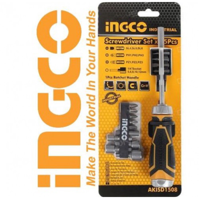 Bộ tuốc nơ vít đa năng 15 chi tiết INGCO AKISD1508