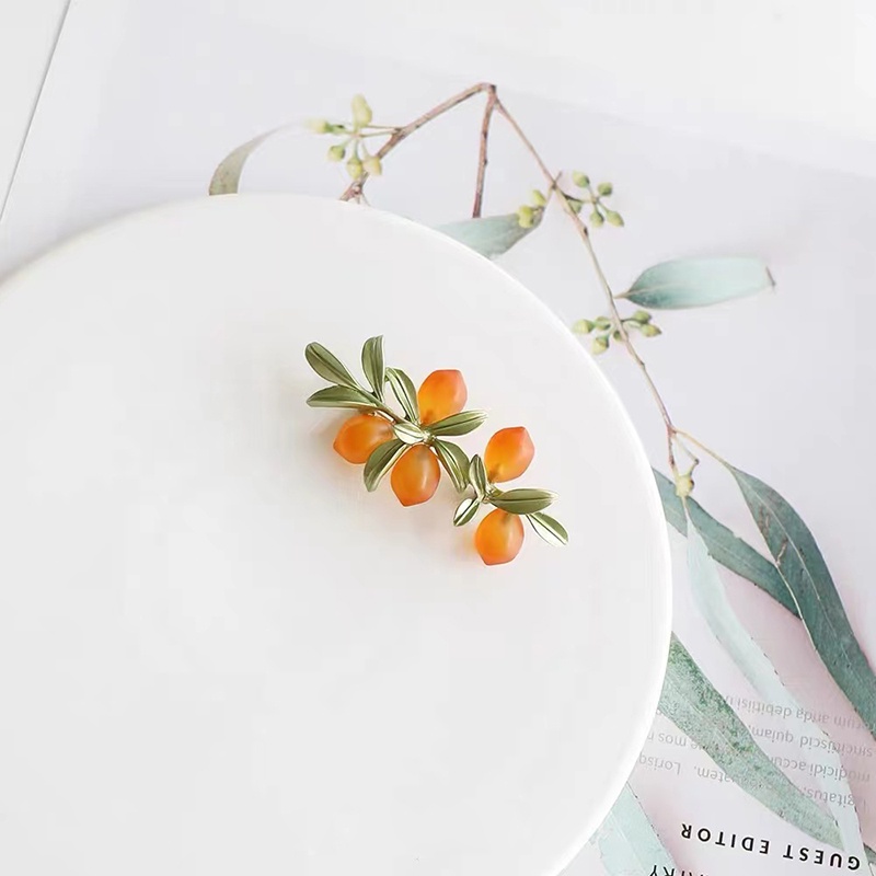 Ghim Cài Áo Mặt Kính Hình Quả Cam Đính Ngọc Trai Nhân Tạo Phong Cách Retro Nhật Hàn