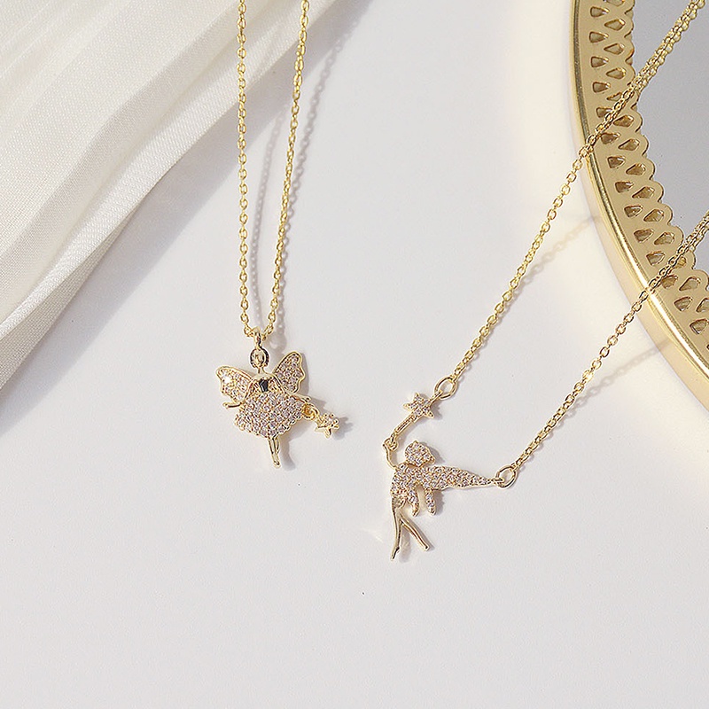 Vòng cổ Mặt Hình Gậy Thần Tiên 14K Đính Đá CZ Phong Cách Kolye Feminia Phụ Kiện Cho Nữ