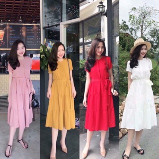 Đầm maxi tiểu thư cột eo 4 màu như hình