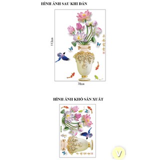 Decal dán tường bình hoa sen
