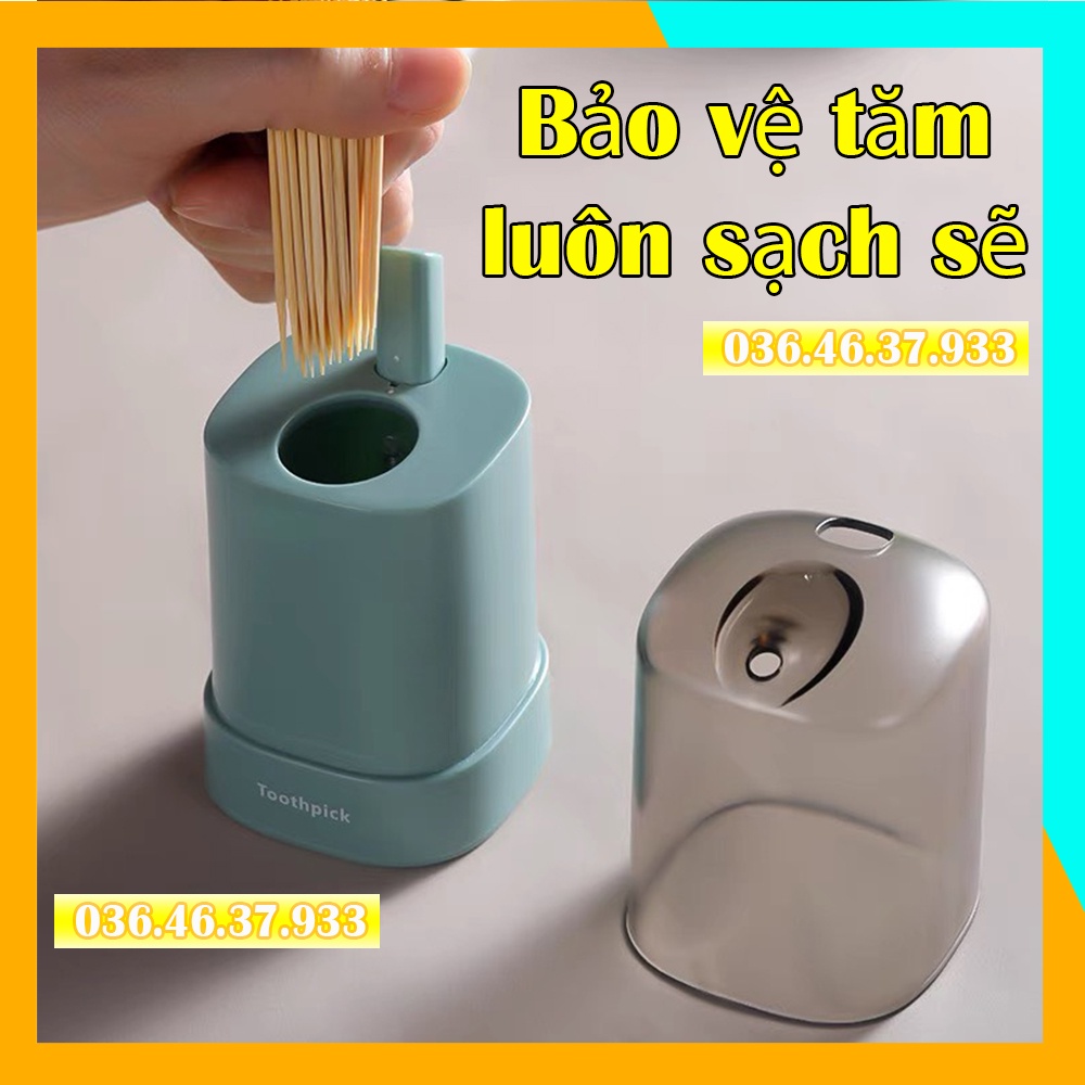 Hộp đựng tăm xỉa răng thông minh cao cấp mini nhấn nút tự động bật an toàn dễ sử dụng
