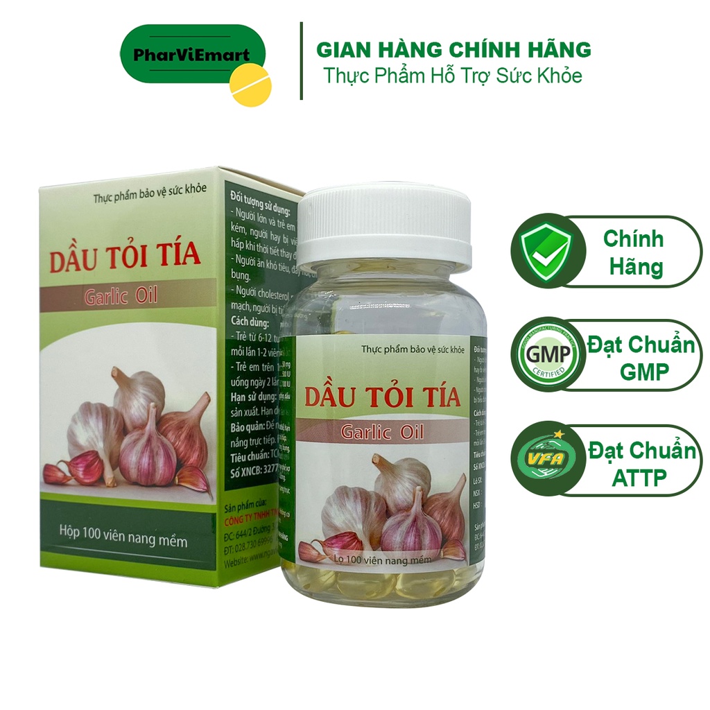 Dầu Tỏi Tía - Garlic Oil Hộp 100 Viên Giảm Cholesterol Ổn Đinh Huyết Áp Hỗ Trợ Tiêu Hóa