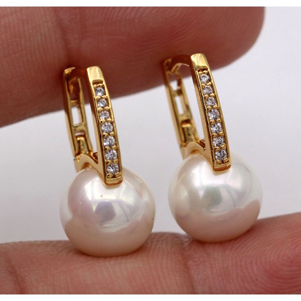 Bông tai mạ vàng 18K đính ngọc trai phong cách Âu Mỹ