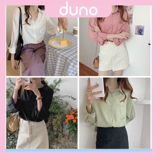 Áo sơ mi dài tay nữ phom rộng basic các màu - sơ mi trắng nữ chất lụa Hàn cực đẹp Duno