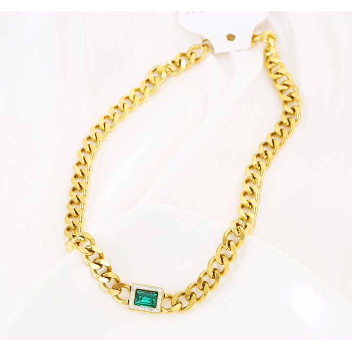 Dây chuyền titan kiểu xích 10ly mặt vuông đính đá xanh siêu đẹp, bền màu, hợp thời trang