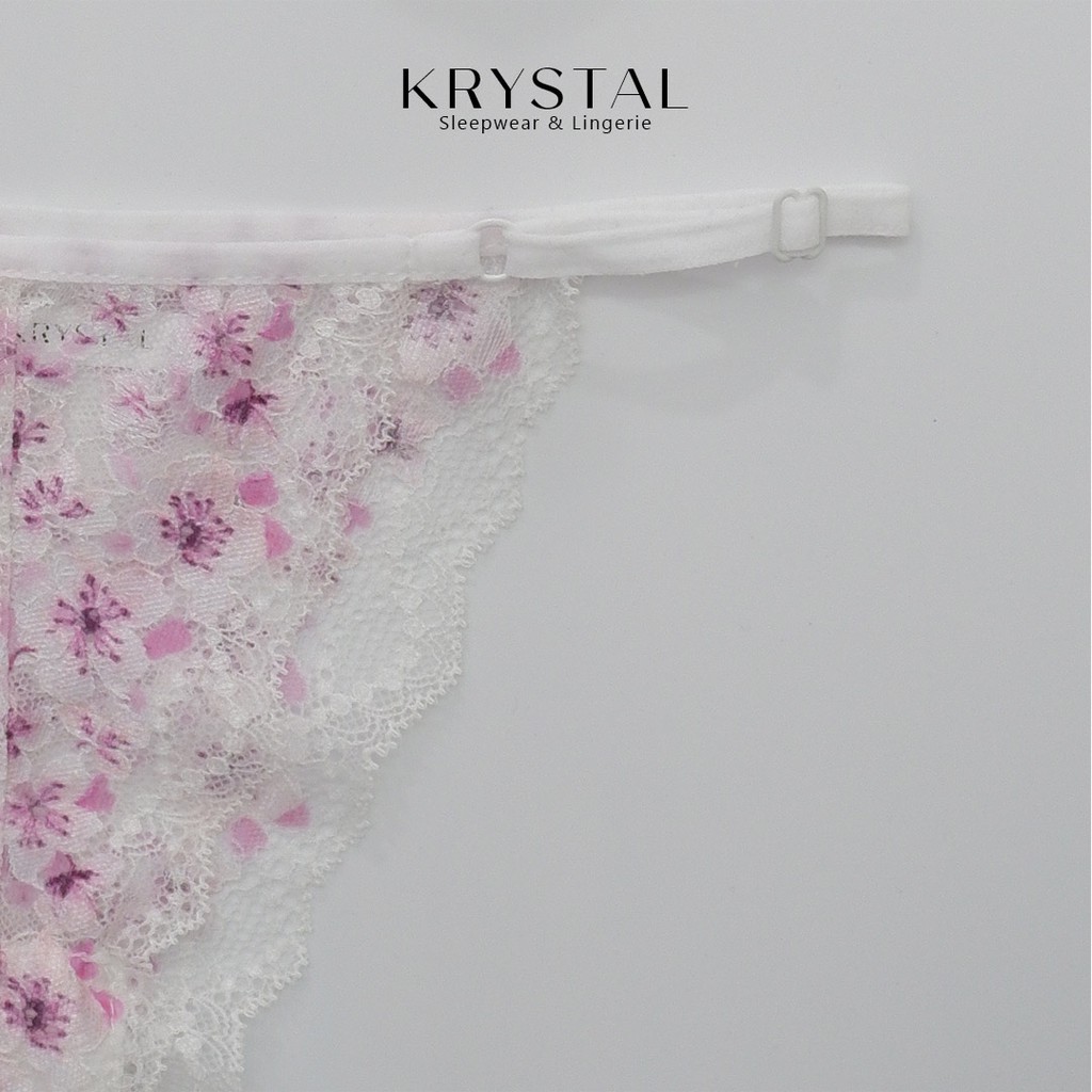 Bộ đồ lót ren không gọng mút mỏng màu trắng họa tiết Hoa hồng KRYSTAL KB46