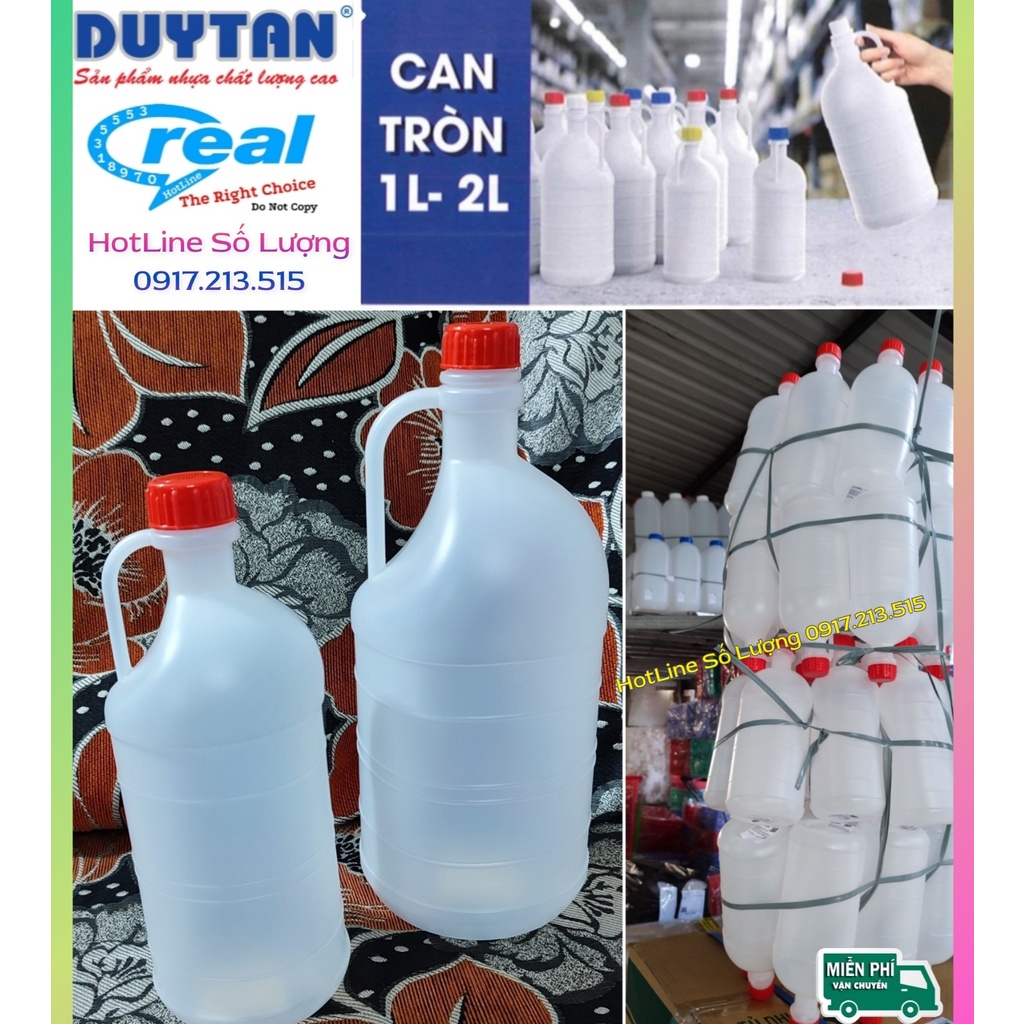 COMBO 6 Can nhựa trắng 1 Lít / 2 Lít Tròn ,Can nhựa HDPE đựng dung dịch lỏng