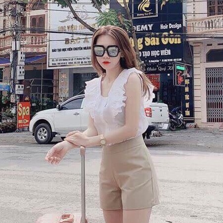 Sét Quần Đùi + Aó Cổ V Cát Hàn Thời Trang