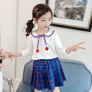 Set váy áo thun tay dài dễ thương cho bé gái 3-12 tuổi