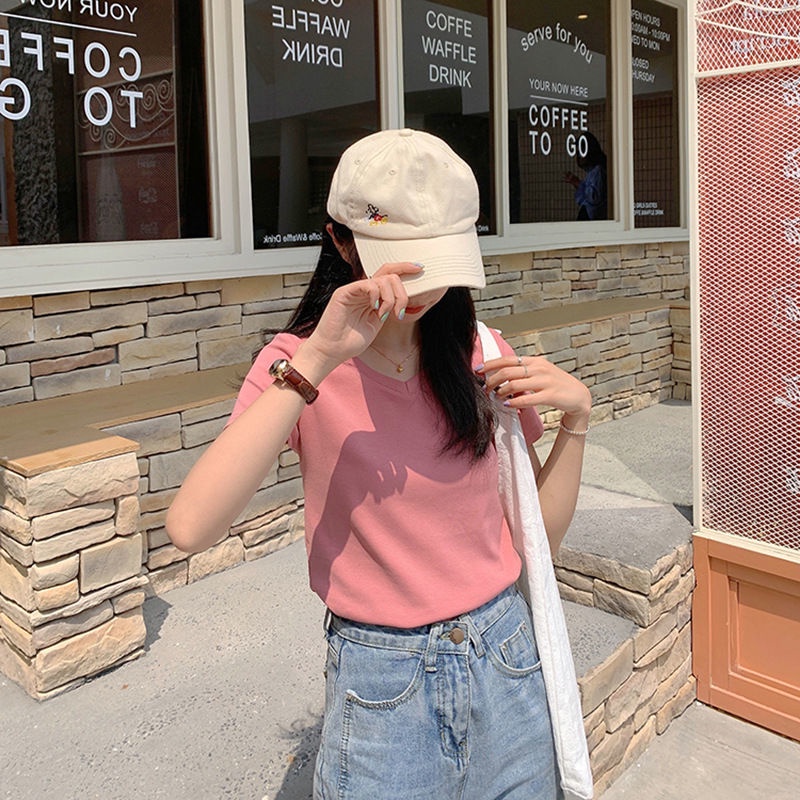 Áo Thun Ngắn Tay Màu Trơn Thời Trang Hàn Quốc