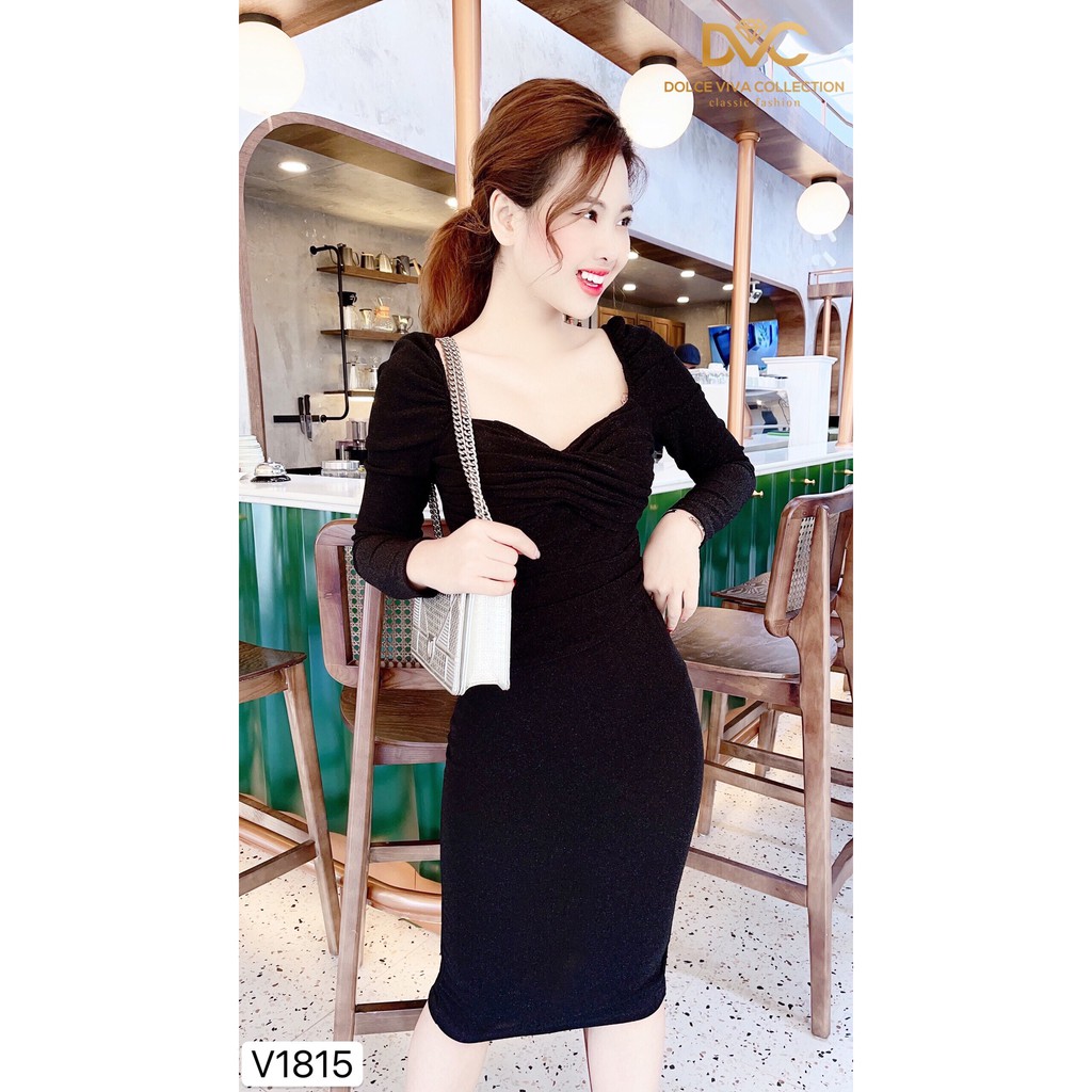 Váy đen body xoắn ngực V1815 - Đẹp Shop DVC