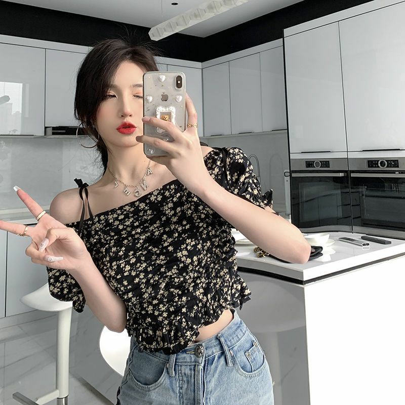 Áo Sơ Mi Nữ Kiểu Tay Ngắn 2 Dây Hoa Nhí Ulzzang Thời Trang