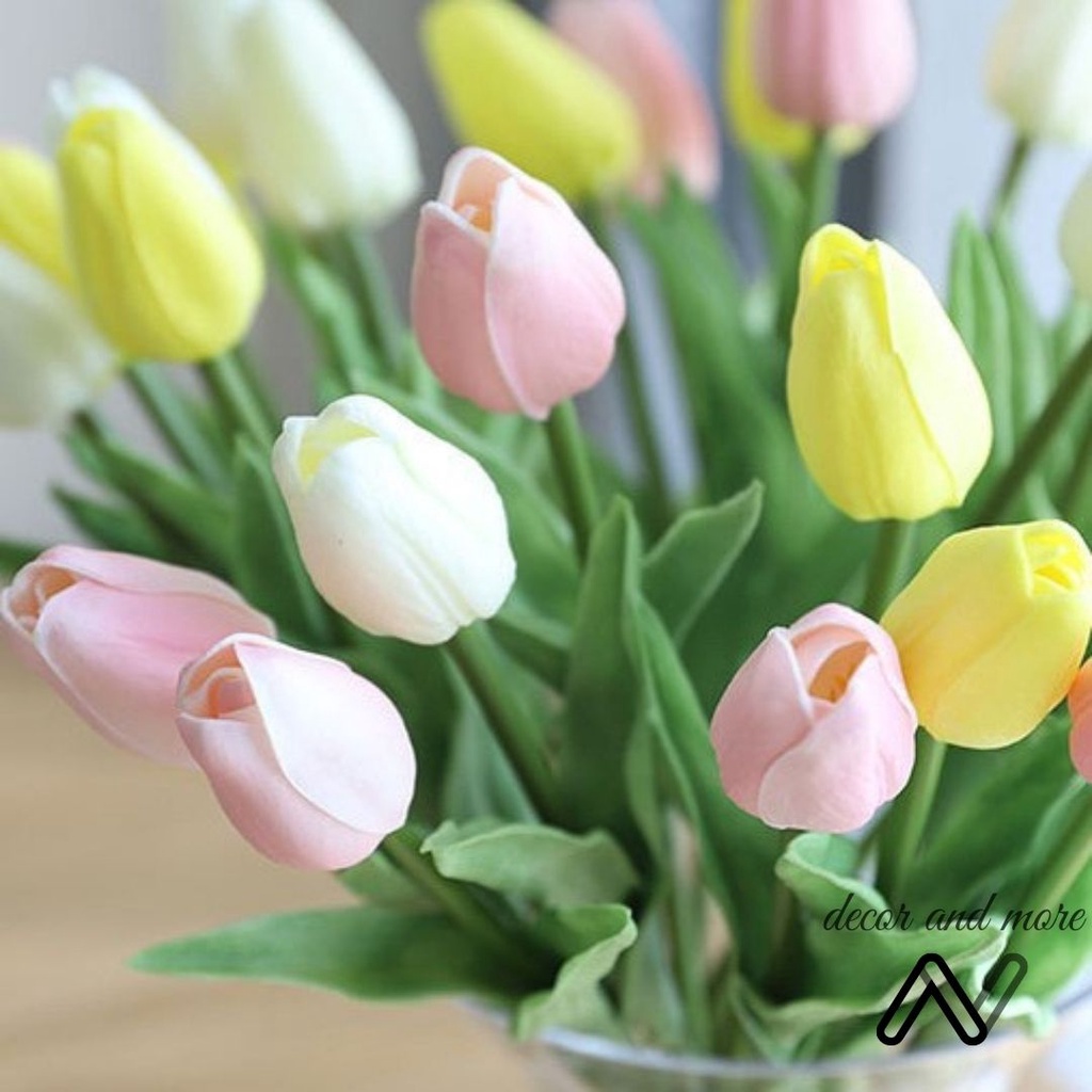 Hoa tulip giả, tulip lá xoăn giống thật trang trí, phụ kiện decor chụp ảnh ANDECOR