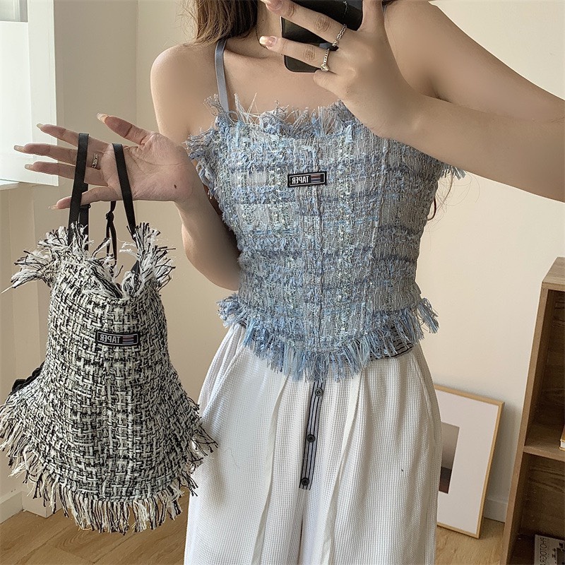 Áo Bra 2 Dây Nữ Dáng Croptop Chun Lưng Kèm Đệm Mút Siêu Xinh