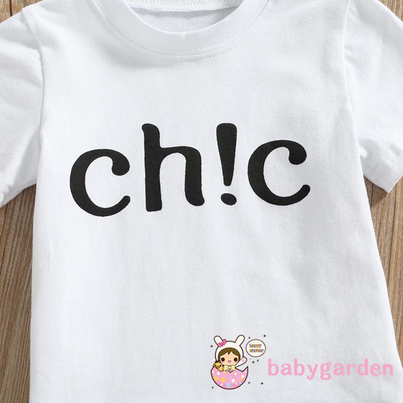 Bộ Áo Thun Cổ Tròn In Chữ + Quần Jeans Ống Loe Thời Trang Cho Bé Gái 1-6 Tuổi