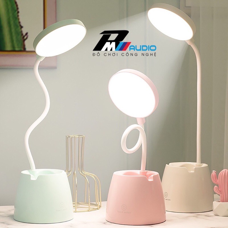 Đèn Học Để Bàn- Đèn Bàn Led Bảo Vệ Mắt, Tích Điện-3 Màu Ánh Sáng Chống Cận,Có Hộp Đựng Bút Và Giá Để Điện Thoại-BMVAUDIO