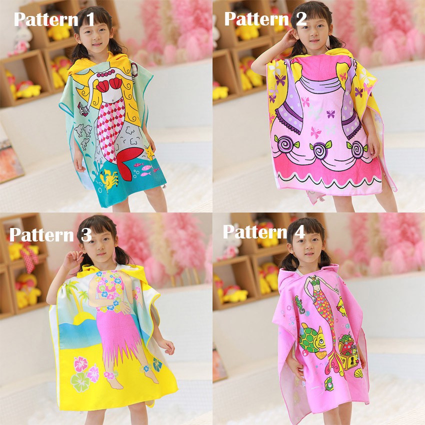 Áo Choàng Tắm Có Nón In Hình Hoạt Hình Công Chúa Băng Giá Hello Kitty Dành Cho Bé Gái