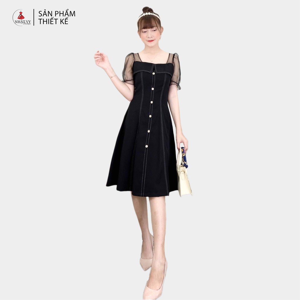 [Mã BMBAU50 giảm 50K đơn 150K] Đầm dự tiệc dáng xòe viền chỉ tay lưới  Nhật Vy BOUTIQUE - D1862