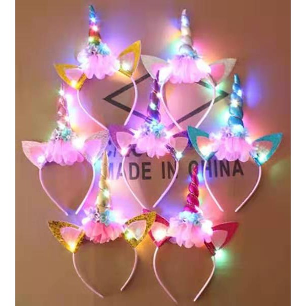 Băng đô hình sừng kỳ lân có đèn LED dùng làm quà tặng cho bé gái độc đáo dễ thương