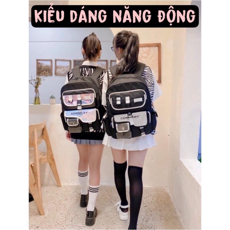 Balo Cemery Saigon Hologram Backpack Chất Vải Canvas Cao Cấp Cặp Nhiều Ngăn Đi Học Màu Đen Phản Quang | Balo 2810 Shop