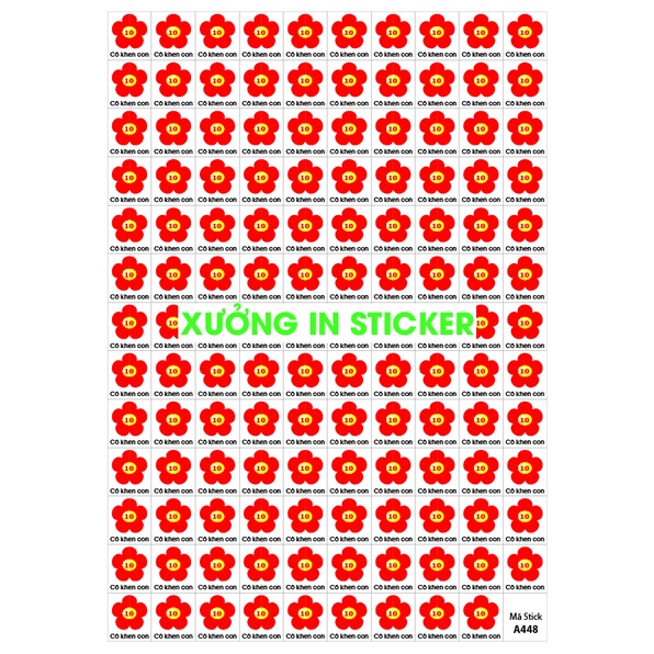Sticker HOA kèm chữ CÔ KHEN CON 10 tờ A4 - SP448